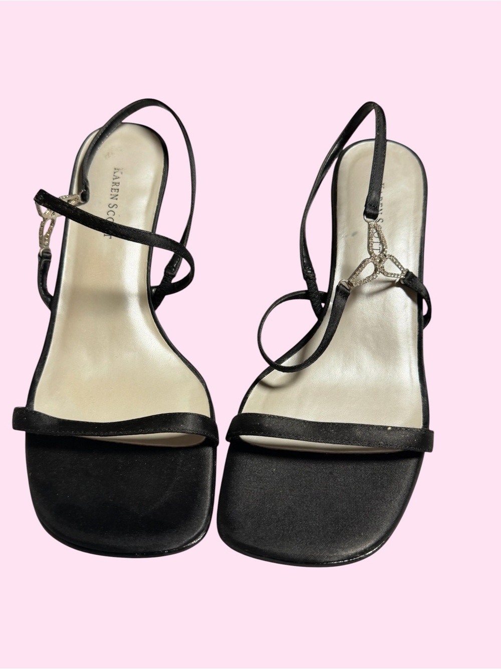 Karen Scott Black Strappy Slingback Heeled Sandals with Rhinestones 7.5